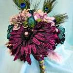 Peacock Wedding Flowers, Purple Silk Bridal..