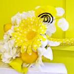Lemon Yellow Bridal Bouquet, White Silk Wedding..