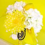 Lemon Yellow Bridal Bouquet, White Silk Wedding..