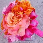 Pink Bridal Bouquet, Orange Silk Wedding Flowers,..