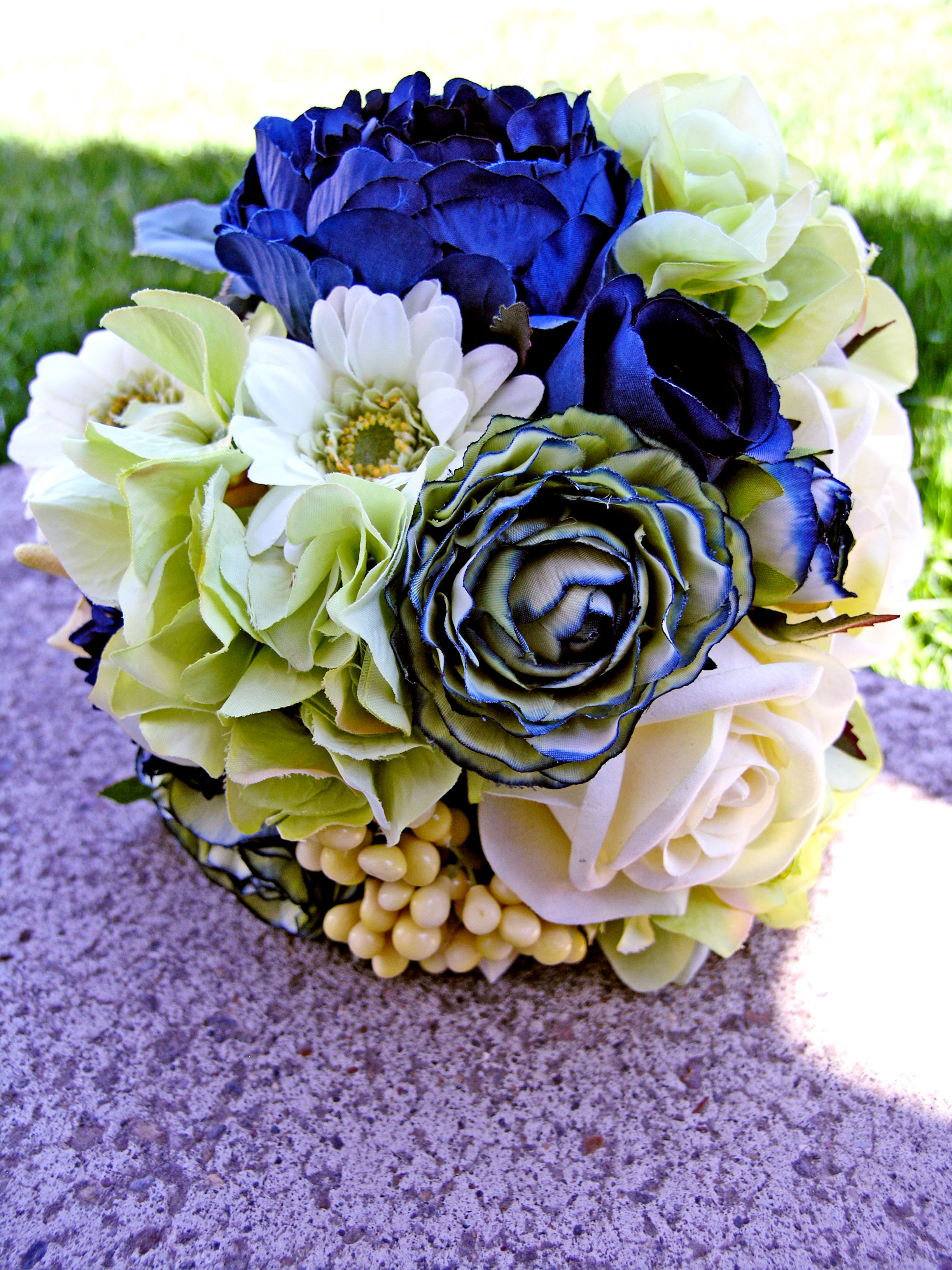 Navy Blue Bridal Bouquet, Green Wedding Flowers on Luulla