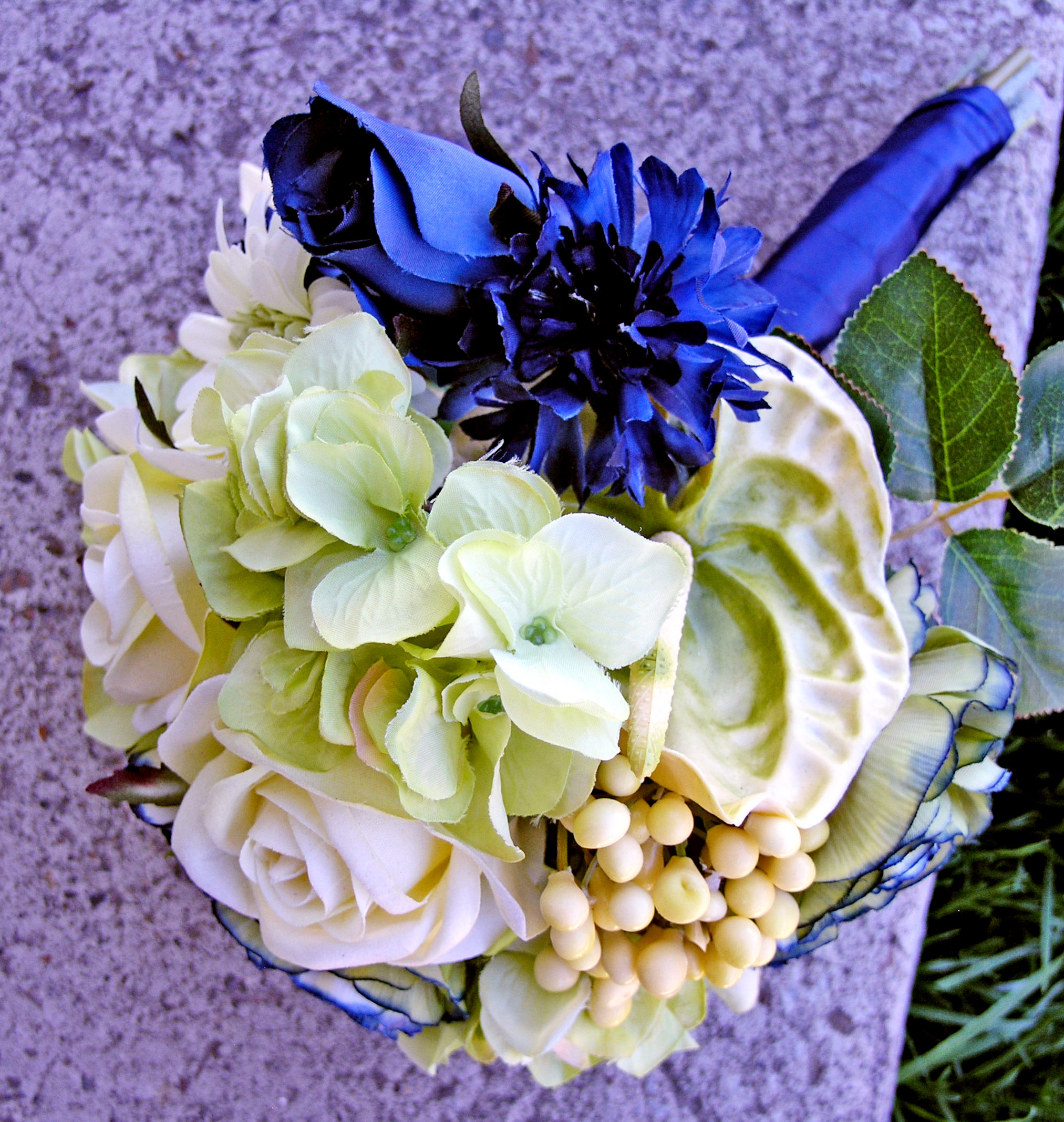 Navy Blue Bridal Bouquet, Green Wedding Flowers on Luulla